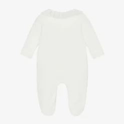 Pureté Du... Bébé Girls Ivory Velour Babygrow Clearance