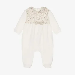 Pureté Du... Bébé Girls Ivory Velour Floral Print Babygrow Hot