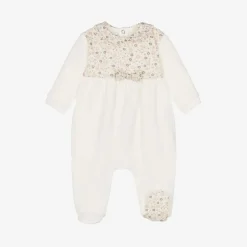 Pureté Du... Bébé Girls Ivory Velour Floral Print Babygrow Hot