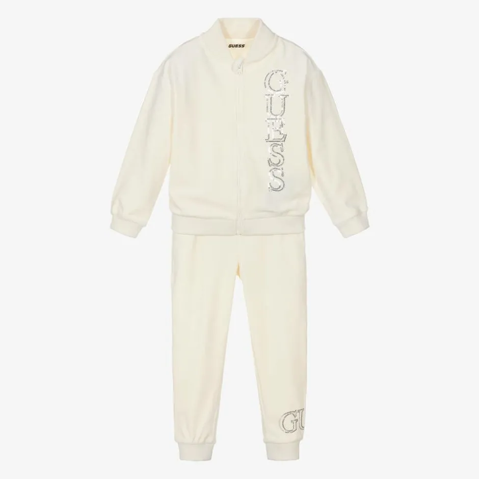 Guess Girls Ivory Velour Tracksuit Discount