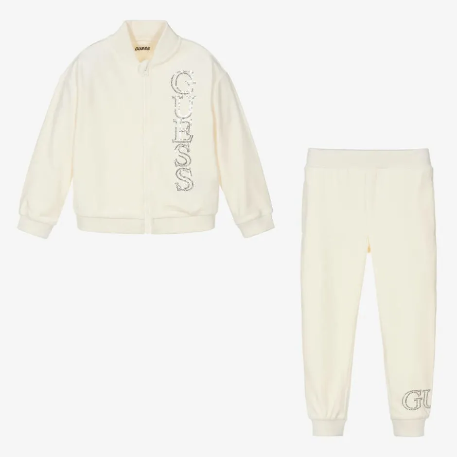 Guess Girls Ivory Velour Tracksuit Discount