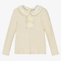 Patachou Girls Ivory Viscose Tweed Collar Sweater Best