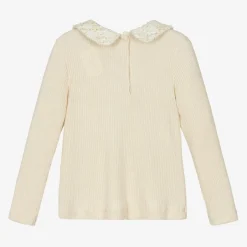 Patachou Girls Ivory Viscose Tweed Collar Sweater Best