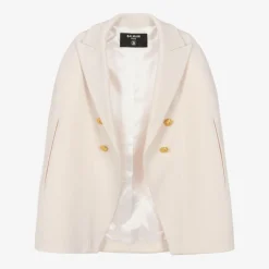 Balmain Girls Ivory Wool & Cashmere Cape Outlet