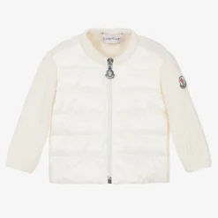 Moncler Enfant Girls Ivory Wool & Padded Cardigan New