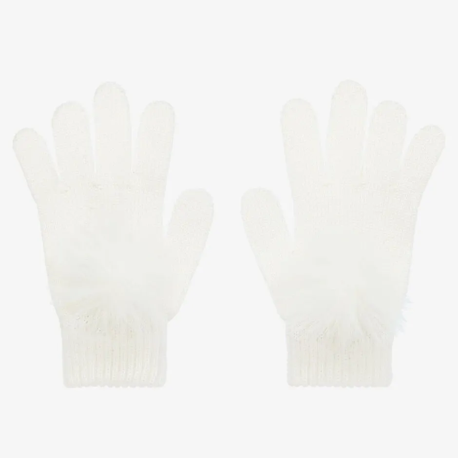 Catya Girls Ivory Wool Knit Pom-Pom Gloves Discount