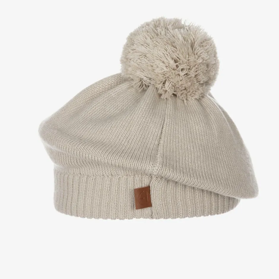 Elodie Girls Light Beige Knitted Wool Beret Clearance
