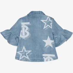 Burberry Girls Light Blue Denim Logo Blouse Outlet