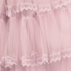 Petite Amalie Girls Long Pink Embroidered Tulle Dress New