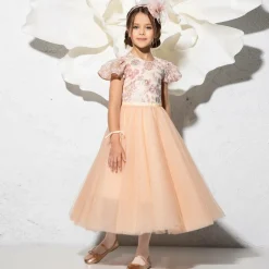EIRENE Girls Long Pink Sequinned Tulle Dress Clearance