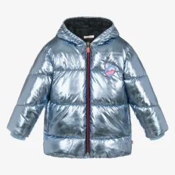 Billieblush Girls Metallic Blue Puffer Coat New