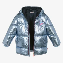 Billieblush Girls Metallic Blue Puffer Coat New