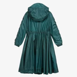 Moncler Enfant Girls Metallic Green Hooded Coat Online