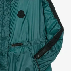 Moncler Enfant Girls Metallic Green Hooded Coat Online