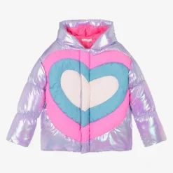 Billieblush Girls Metallic Purple Heart Puffer Jacket Hot