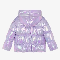 Billieblush Girls Metallic Purple Heart Puffer Jacket Hot