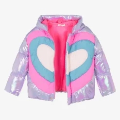 Billieblush Girls Metallic Purple Heart Puffer Jacket Hot