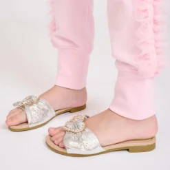 Angels Face Girls Metallic Silver Heart Sliders Clearance