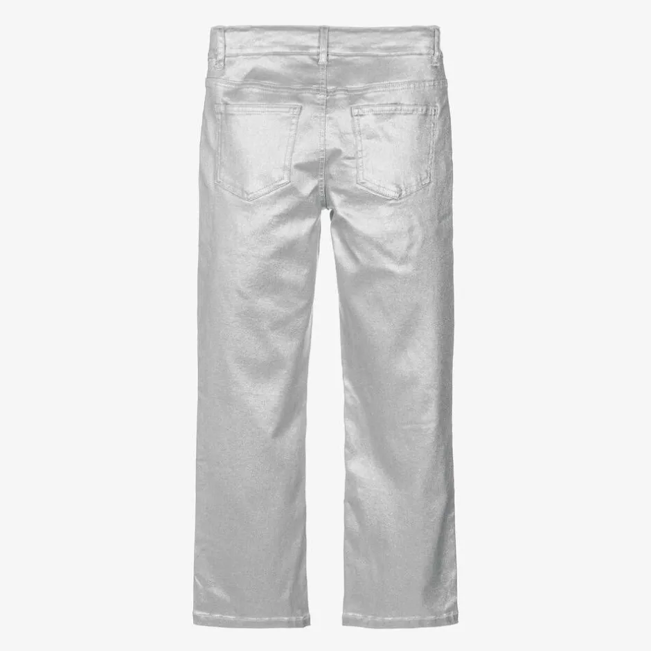 NAME IT Girls Metallic Silver Straight-Leg Jeans Sale