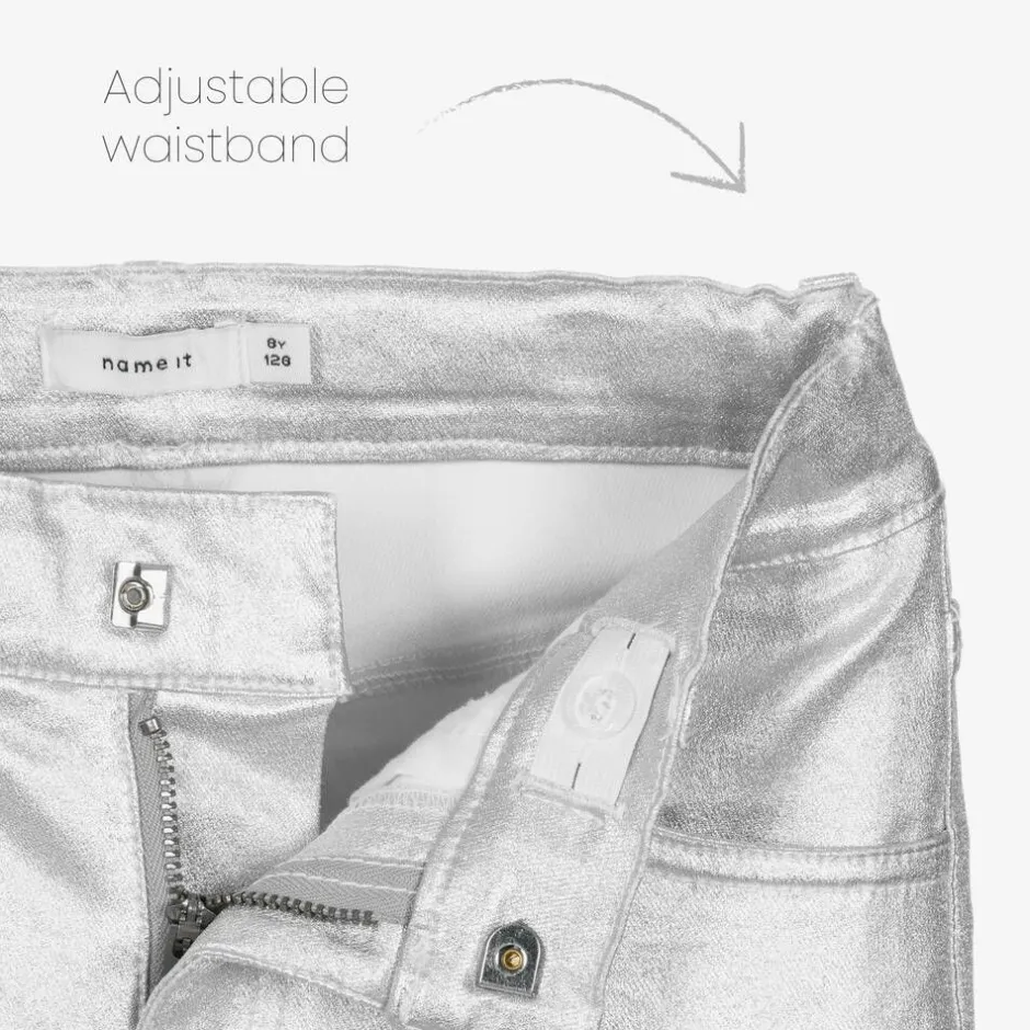 NAME IT Girls Metallic Silver Straight-Leg Jeans Sale