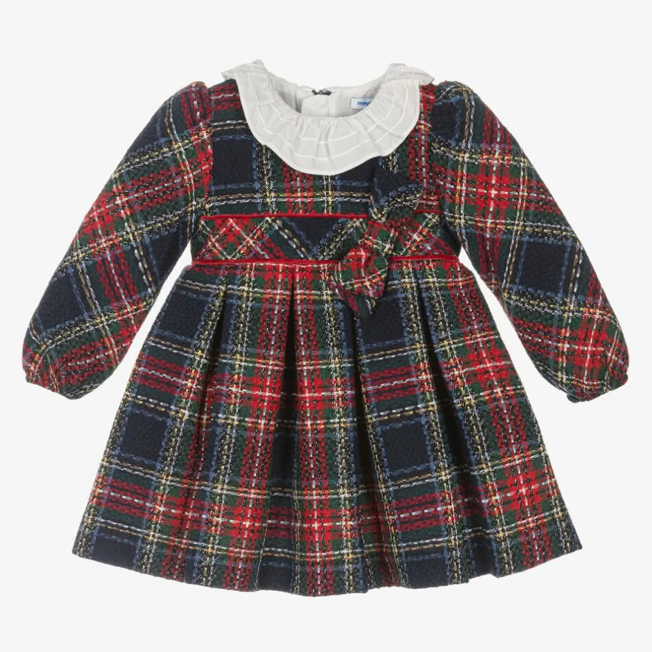Mayoral Girls Navy Blue & Red Check Dress Online