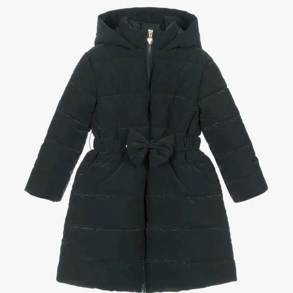 Caramelo Kids Girls Navy Blue Bow Puffer Coat Best