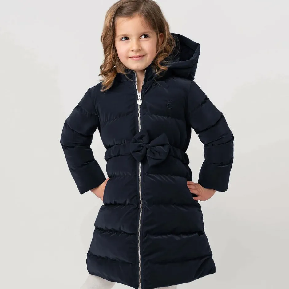 Caramelo Kids Girls Navy Blue Bow Puffer Coat Best