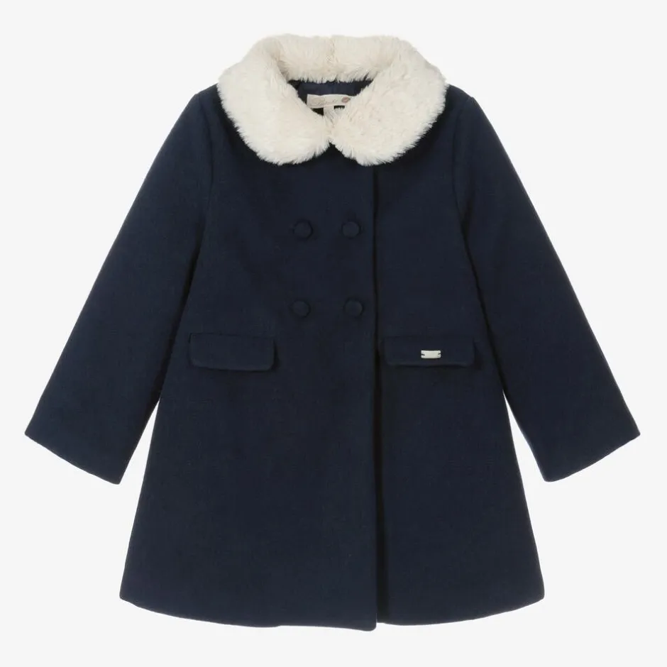 Pureté Du... Bébé Girls Navy Blue Collared Coat Discount