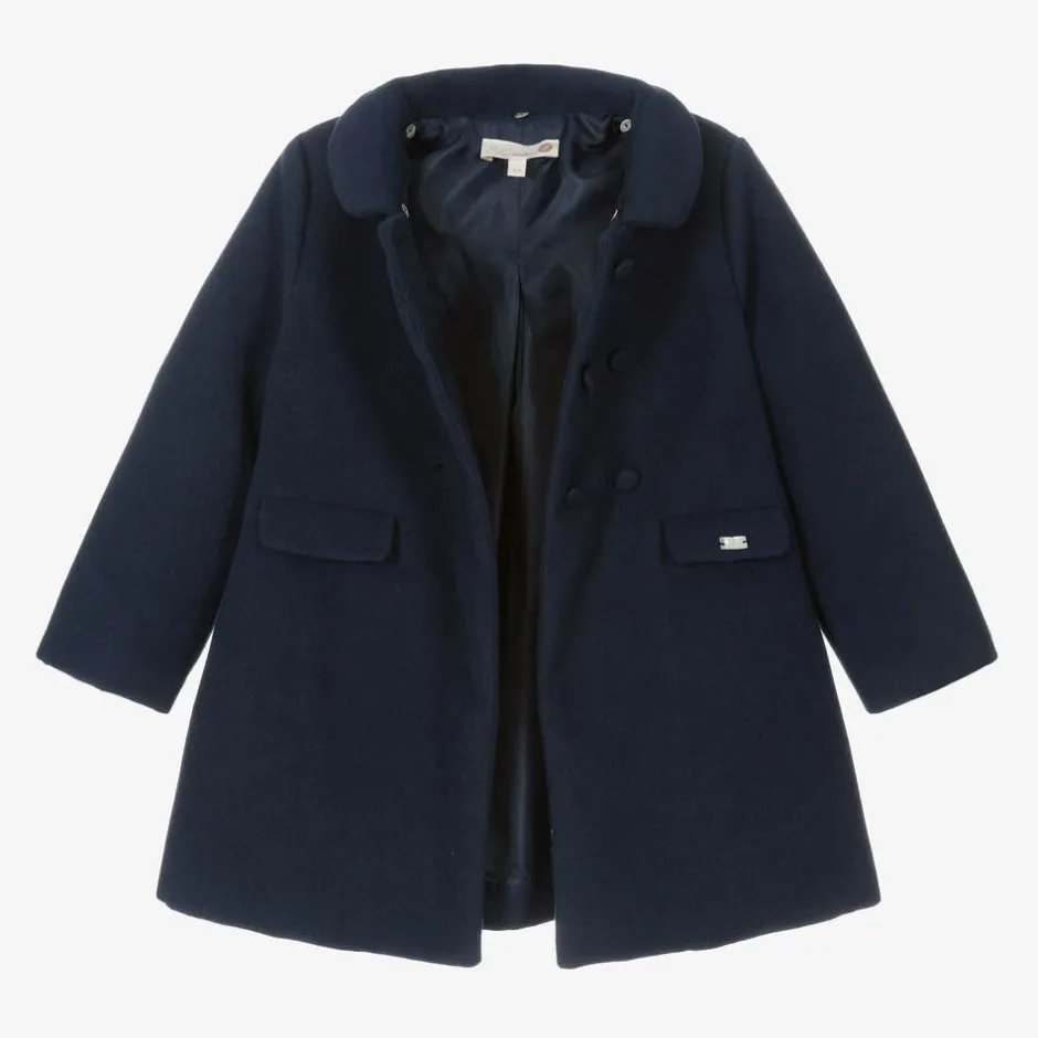 Pureté Du... Bébé Girls Navy Blue Collared Coat Discount