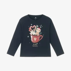 NAME IT Girls Navy Blue Cotton Festive Top Outlet