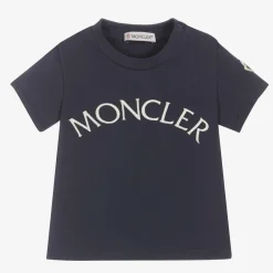 Moncler Enfant Girls Navy Blue Cotton Logo T-Shirt Online