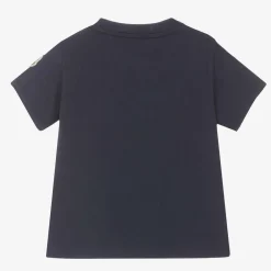 Moncler Enfant Girls Navy Blue Cotton Logo T-Shirt Online