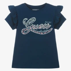 Guess Girls Navy Blue Cotton Rhinestone T-Shirt Best