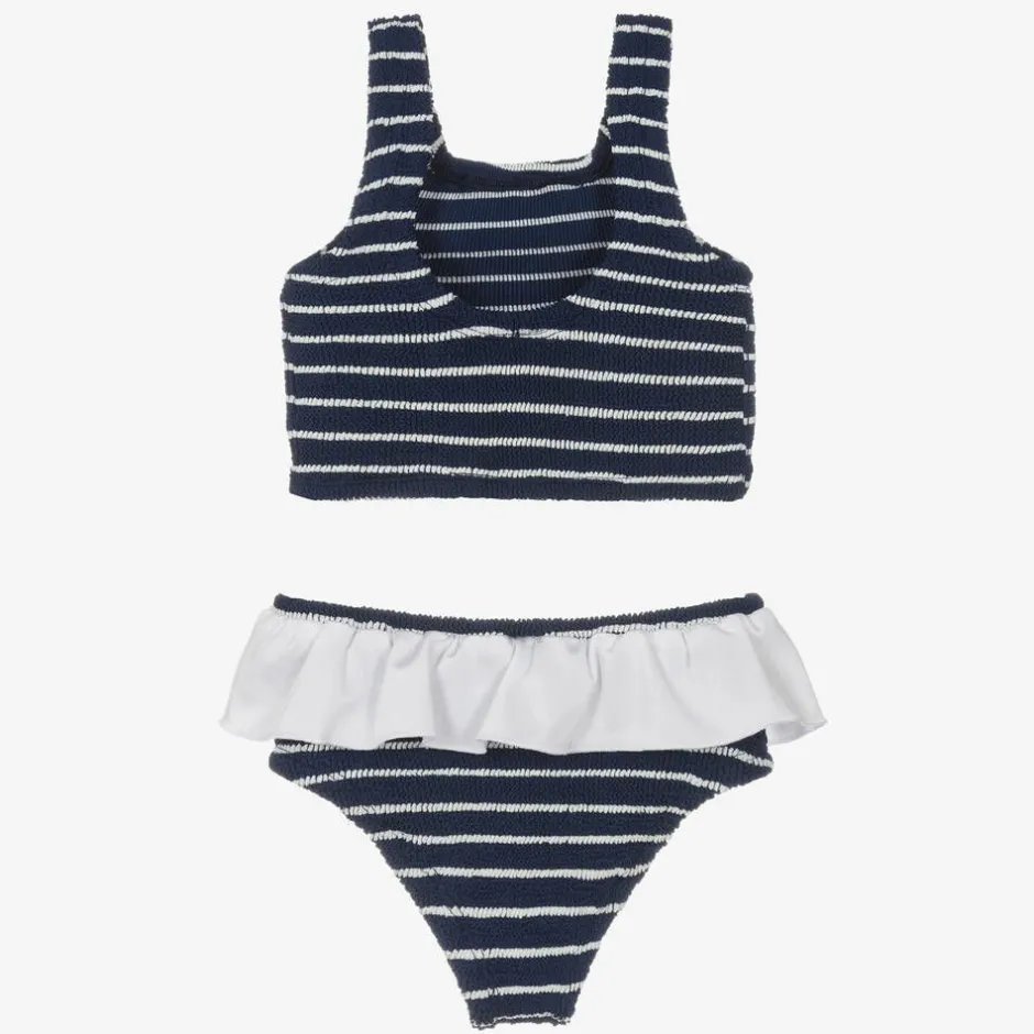 Hunza G Girls Navy Blue Crinkle Frill Bikini Navy/White New
