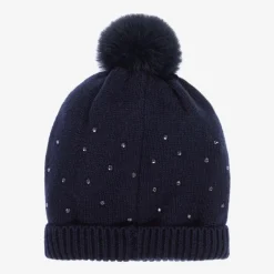 iDO Baby Girls Navy Blue Diamanté Cotton Knit Hat Outlet