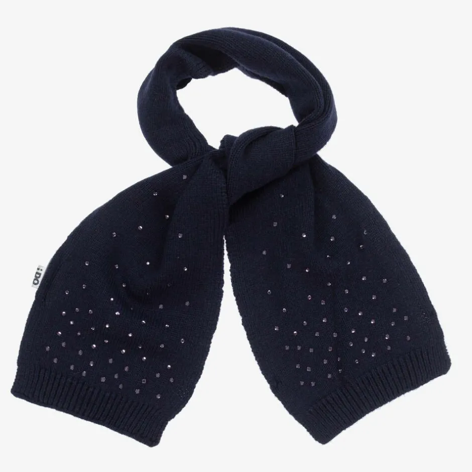 iDO Baby Girls Navy Blue Diamanté Knitted Scarf New