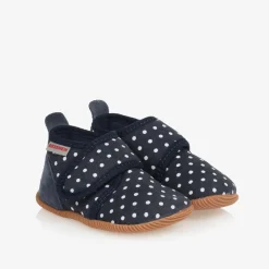 Giesswein Girls Navy Blue Dotted Velcro Slippers Clearance