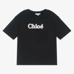 Chloé Girls Navy Blue Embroidered Cotton T-Shirt Outlet