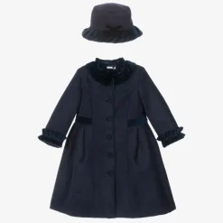 Sarah Louise Girls Navy Blue Felted Hat & Coat Set Clearance