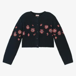 Boboli Girls Navy Blue Floral Knitted Cardigan Sale