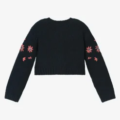 Boboli Girls Navy Blue Floral Knitted Cardigan Sale