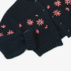 Boboli Girls Navy Blue Floral Knitted Cardigan Sale