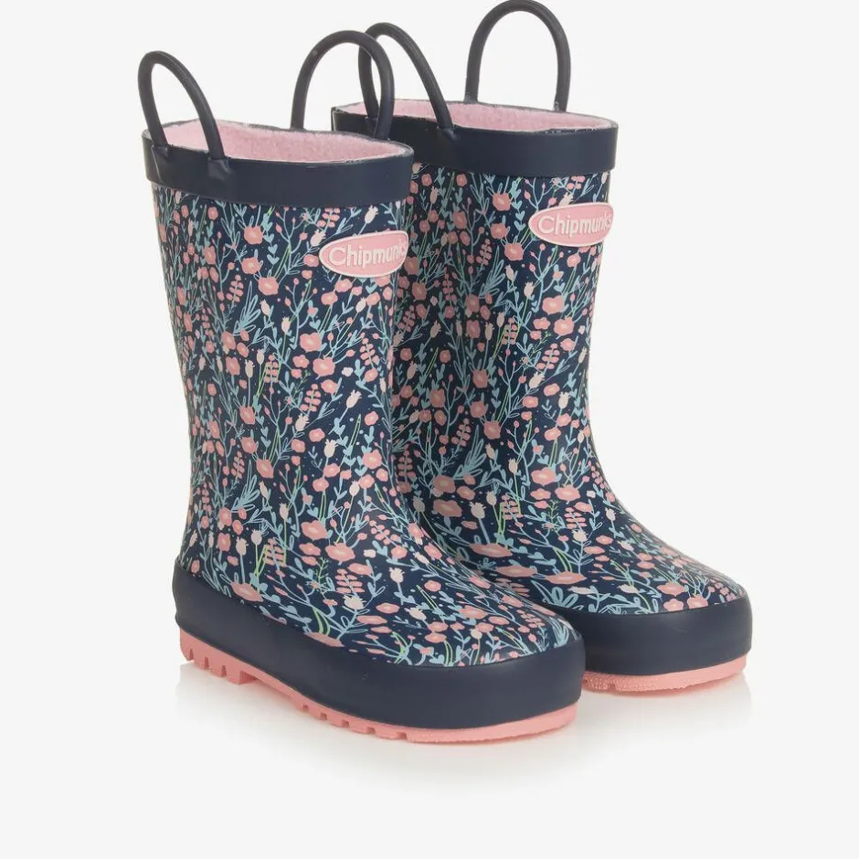 Chipmunks Girls Navy Blue Floral Rain Boots New