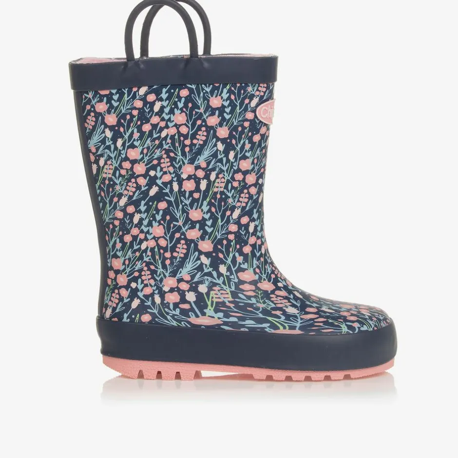 Chipmunks Girls Navy Blue Floral Rain Boots New