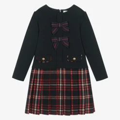 Patachou Girls Navy Blue Jersey & Tartan Flannel Dress Discount