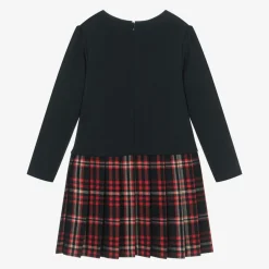 Patachou Girls Navy Blue Jersey & Tartan Flannel Dress Discount