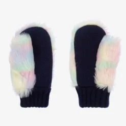 Billieblush Girls Navy Blue Knit & Faux Fur Mittens Hot