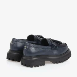 Dolce amp; Gabbana Girls Navy Blue Leather Loafers Outlet