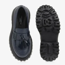 Dolce amp; Gabbana Girls Navy Blue Leather Loafers Outlet