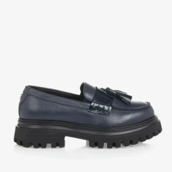 Dolce amp; Gabbana Girls Navy Blue Leather Loafers Outlet